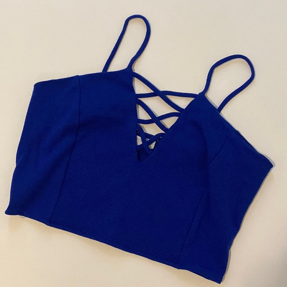 Open Front Crop Top Blue Medium